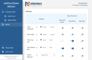 Admin app - Policies page